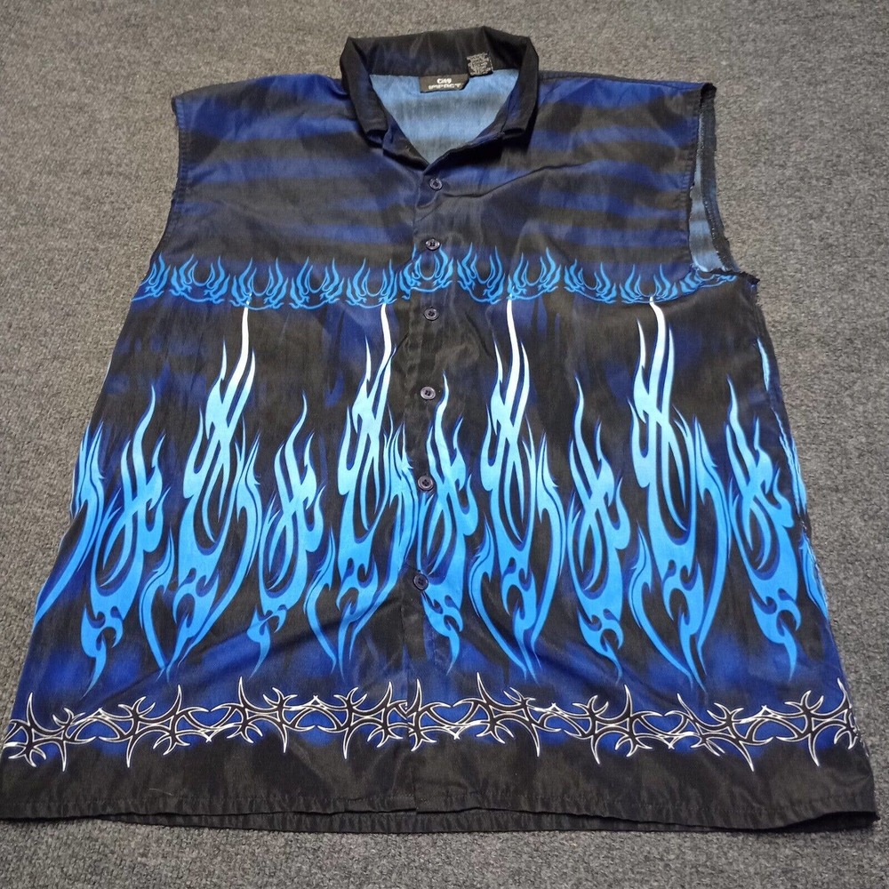 Vintage City Impact Shirt Adult‎ Large Blue Flame Streetwear Sleeveless 90s Y2K